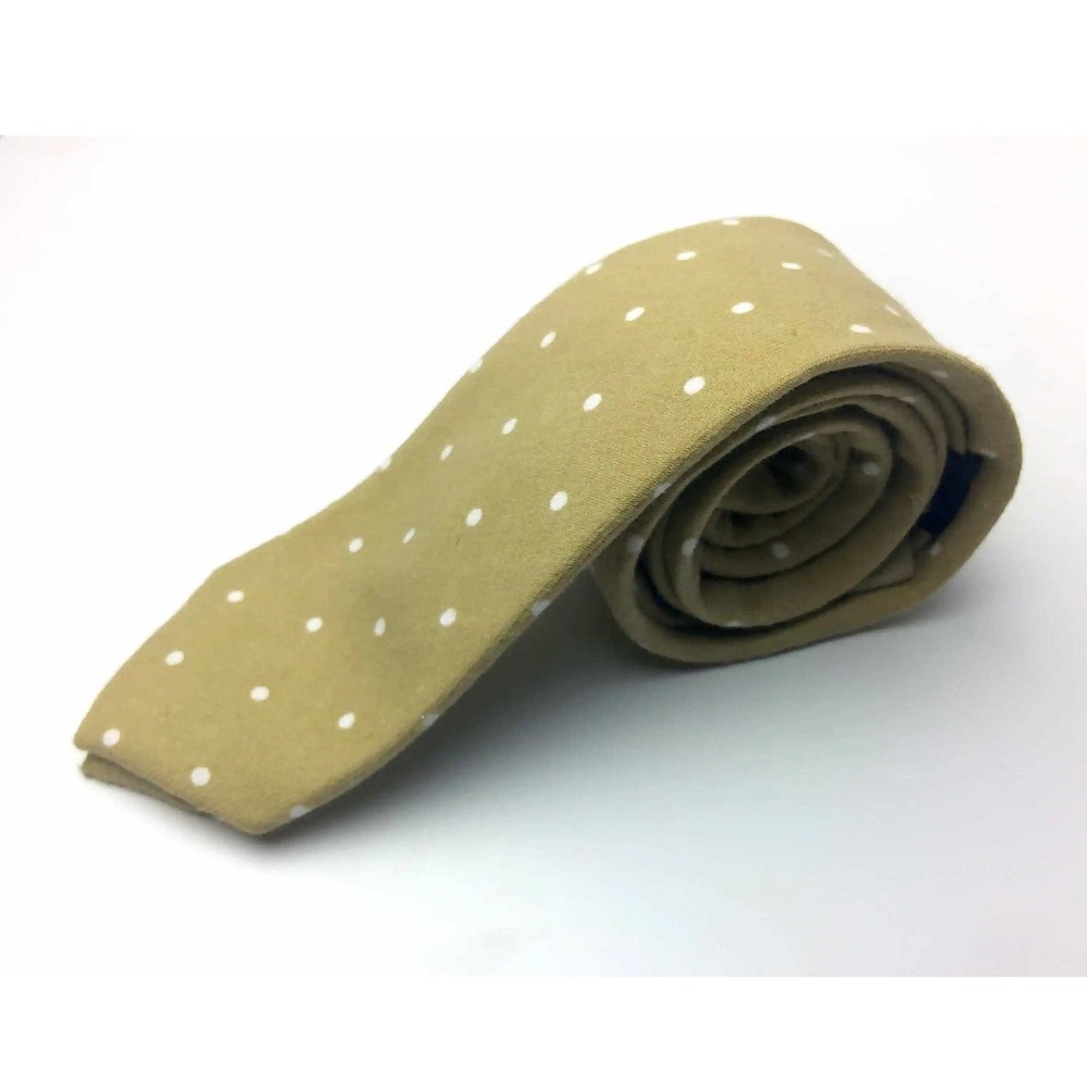 Jack Sartori Italy 100% Cotton Necktie Mens Tan White‎ Polka Dot